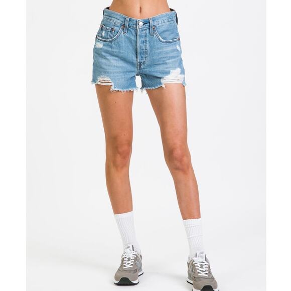Levi’s 501 Sz 25 Shorts Cut Off Jean Button Front Mid Rise Distress Boho Grange - Picture 1 of 15